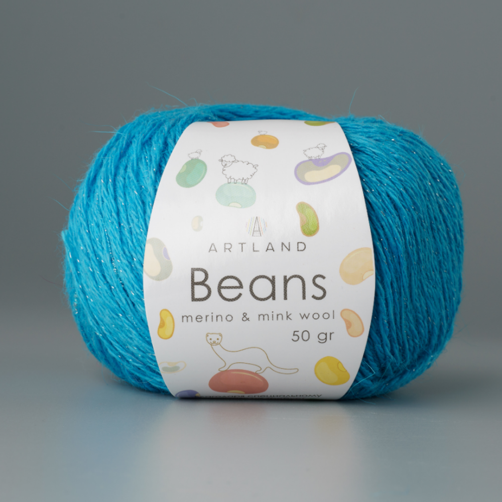 Пряжа &quot;Beans&quot;, 5% шёлк, 20% мериносовая шерсть, 30% нейлон, 45% норка, 50гр-240м, (1уп=5шт), т. бирюзовый