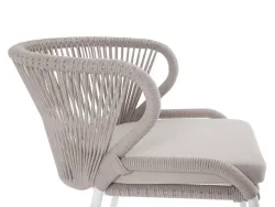 "Милан" стул плетеный из роупа, каркас алюминий белый муар, роуп бежевый круглый, ткань бежевая 15052