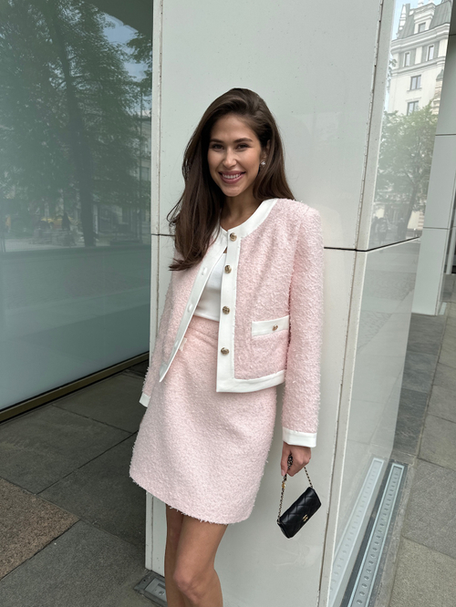 Юбка из твида с карманами мини розовая