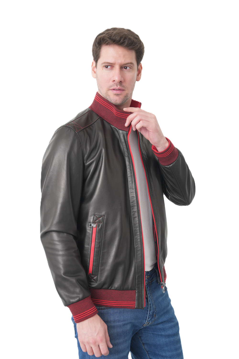 KHIMEONE Мужская кожаная демисезонная куртка (натуральная кожа, овчина)