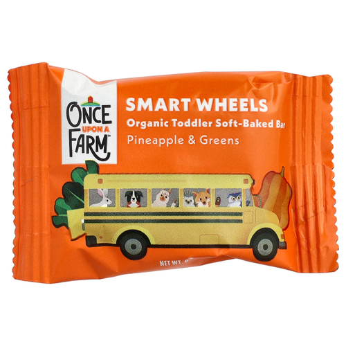 Once Upon A Farm, SmartWheels, органические запеченные батончики для малышей, ананас и зелень, 5 батончиков по 19 г (0,67 унции)