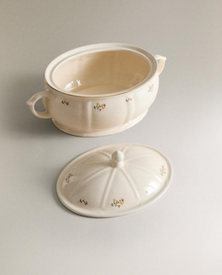 ZARA HOME СУПНИЦА ИЗ ФАРФОРА С ЦВЕТОЧНЫМ РИСУНКОМ, КРЕМОВЫЙ