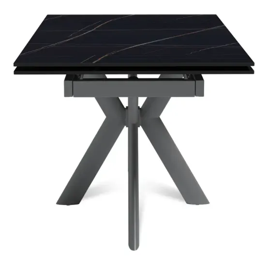 Стол "СТРОНГ" 140-220, керамика Black Gold матовая, опоры черный муар