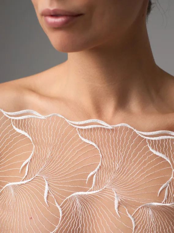 05-160 ОПТ Вышивка на неэл. сетке 24 см, бежевый 775 /айвори 004