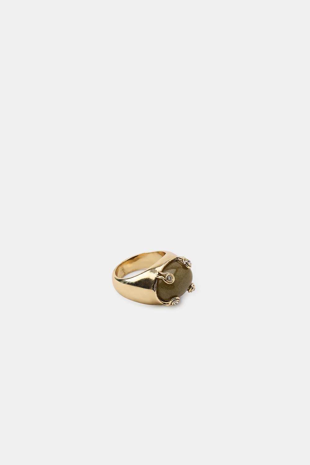 ZARA МЕТАЛЛИЧЕСКОЕ КОЛЬЦО С КАМНЕМ, ЗЕЛЕНЫЙ