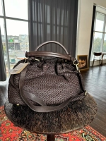 Женская плетеная сумка из натуральной винтажной кожи коричневого цвета