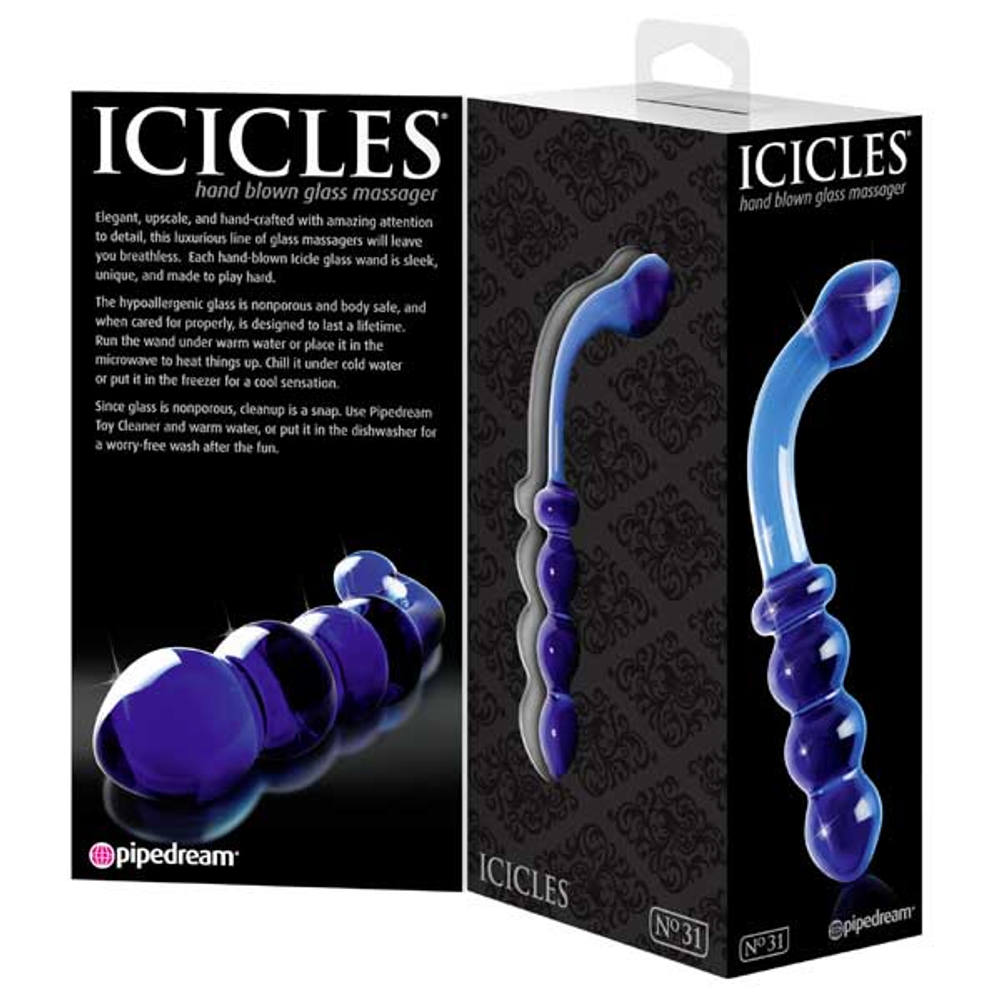 Синий стеклянный анальный стимулятор ICICLES № 31