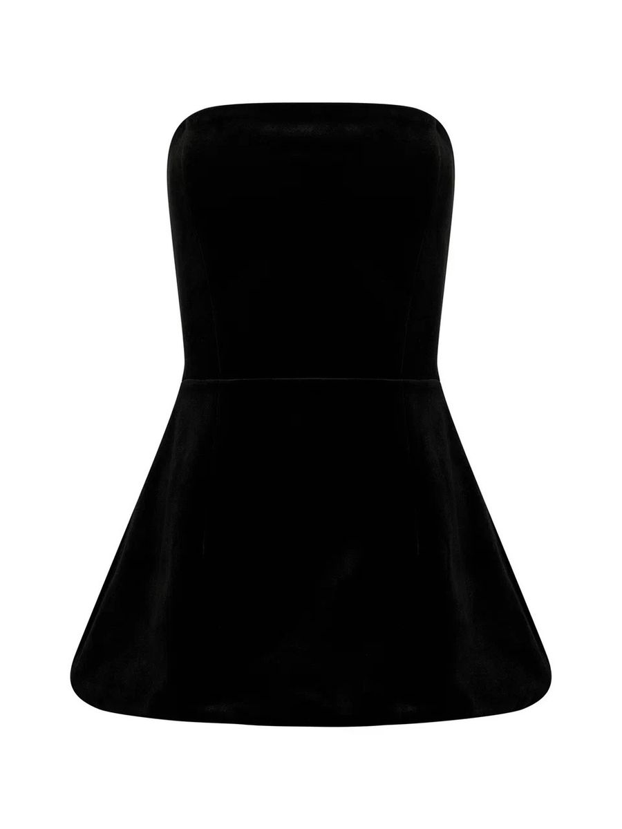 Блуза из бархата с баской черная