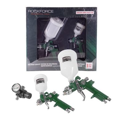 Набор покрасочный R8826 3пр.: краскораспылитель с верхним бачком H-2000, краскораспылитель с верхним бачком H-827-2V в комплекте с регулятором давлени RockForce##Rock FORCE RF-R8826 (H-2000, H-827-2V)