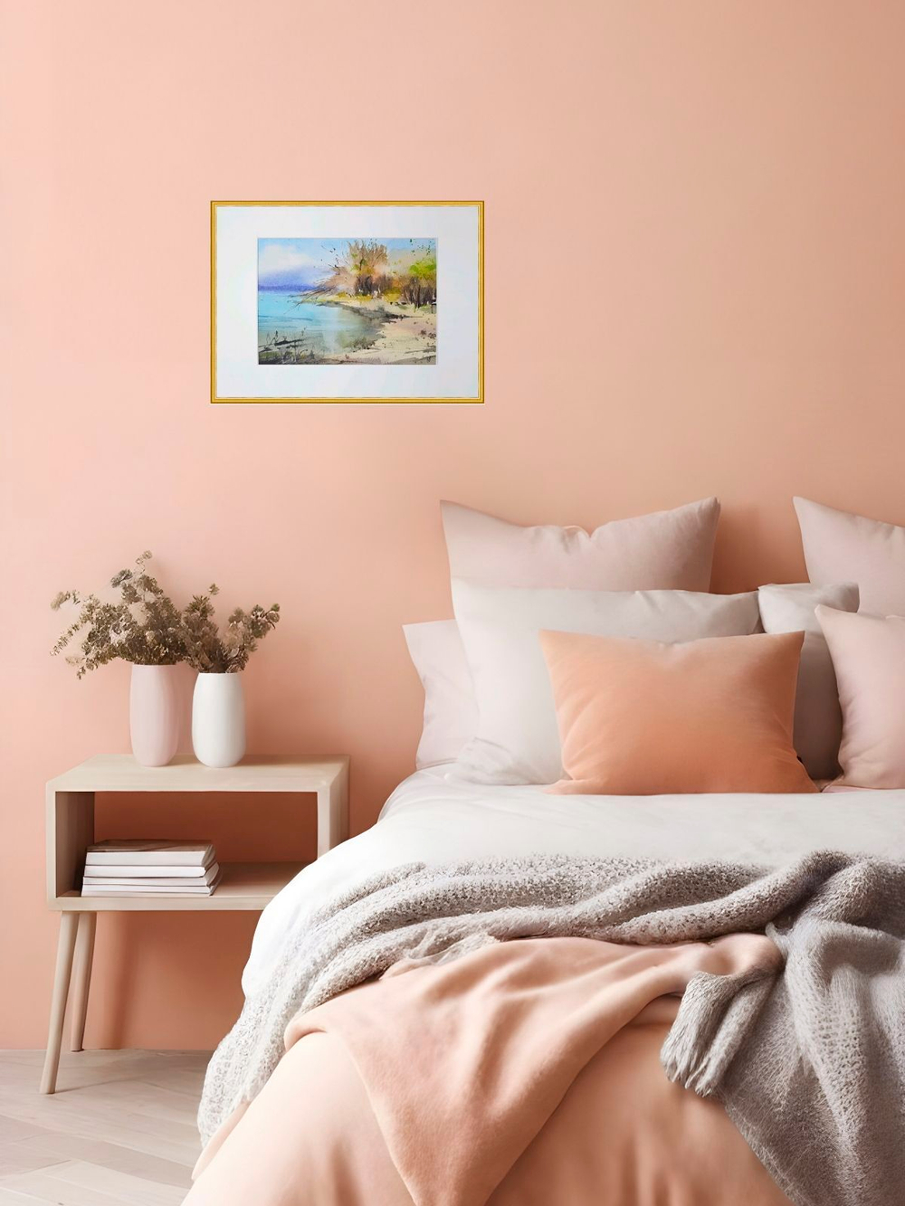 Картина авторская акварельная в паспарту 21х30 см на стену для интерьера "Весенний берег"