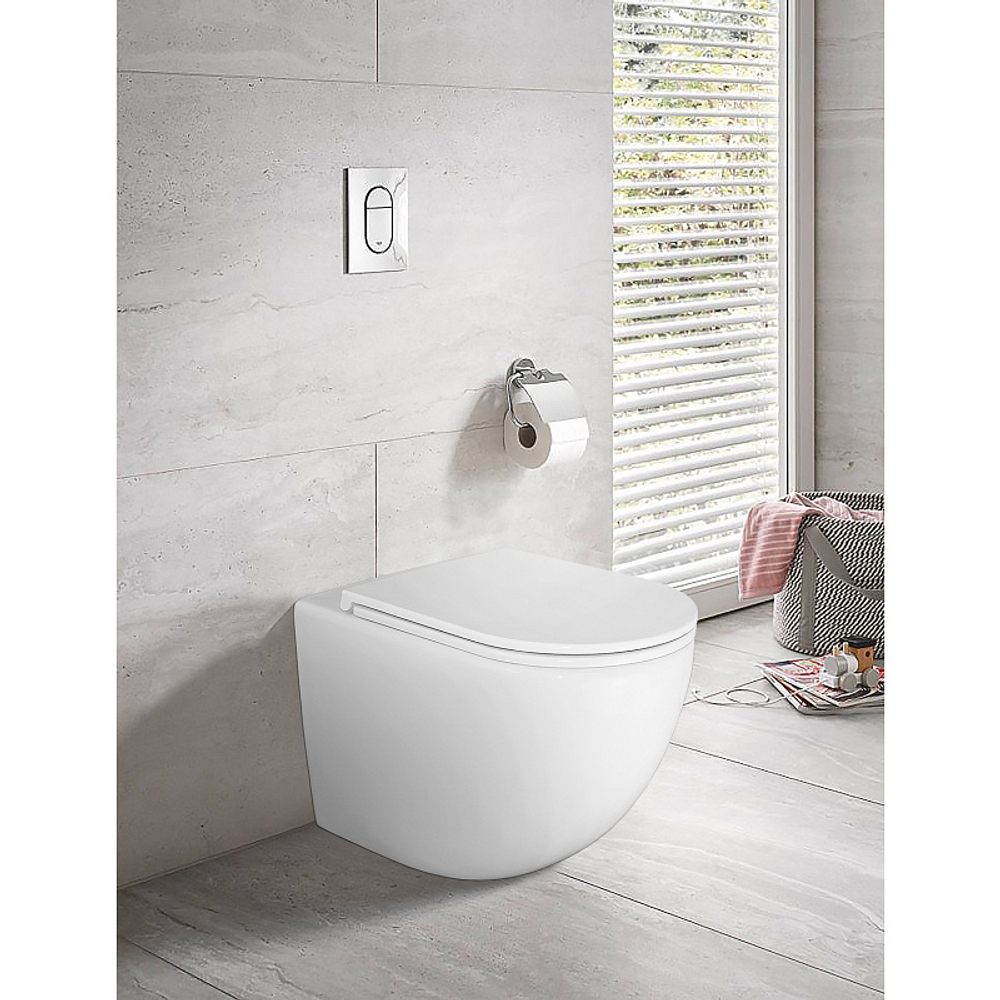 Унитаз приставной Azario Grado 365х570х410 безободковый, смыв "Торнадо", в комплекте с быстросъемным сидением микролифт (AZ-2141D-UQ1)