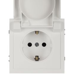 Розетка ЭРА Galaxy 15-2103-08 c заземлением 2P+E Schuko со шторками с крышкой 16А-250В IP20 белый матовый | Эра Galaxy