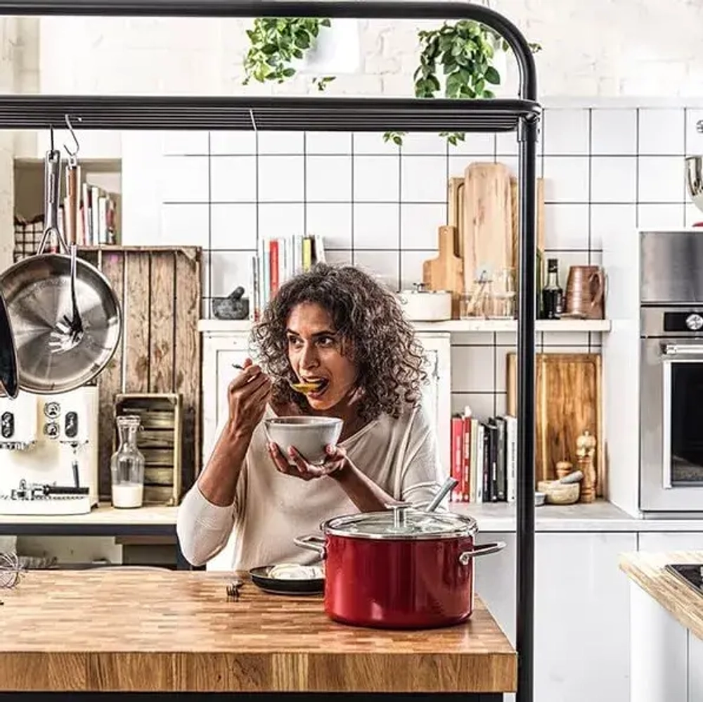 KitchenAid Кастрюля эмалированная 24 см 6 л с крышкой Империя Красная
