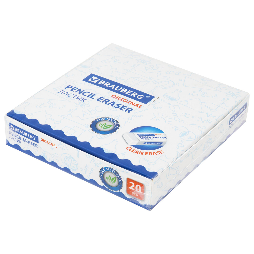 Ластик большой BRAUBERG EXTRA, 60×24×11 мм, белый, ( 4 штуки ), прямоугольный, экологичный ПВХ, картонный держатель.