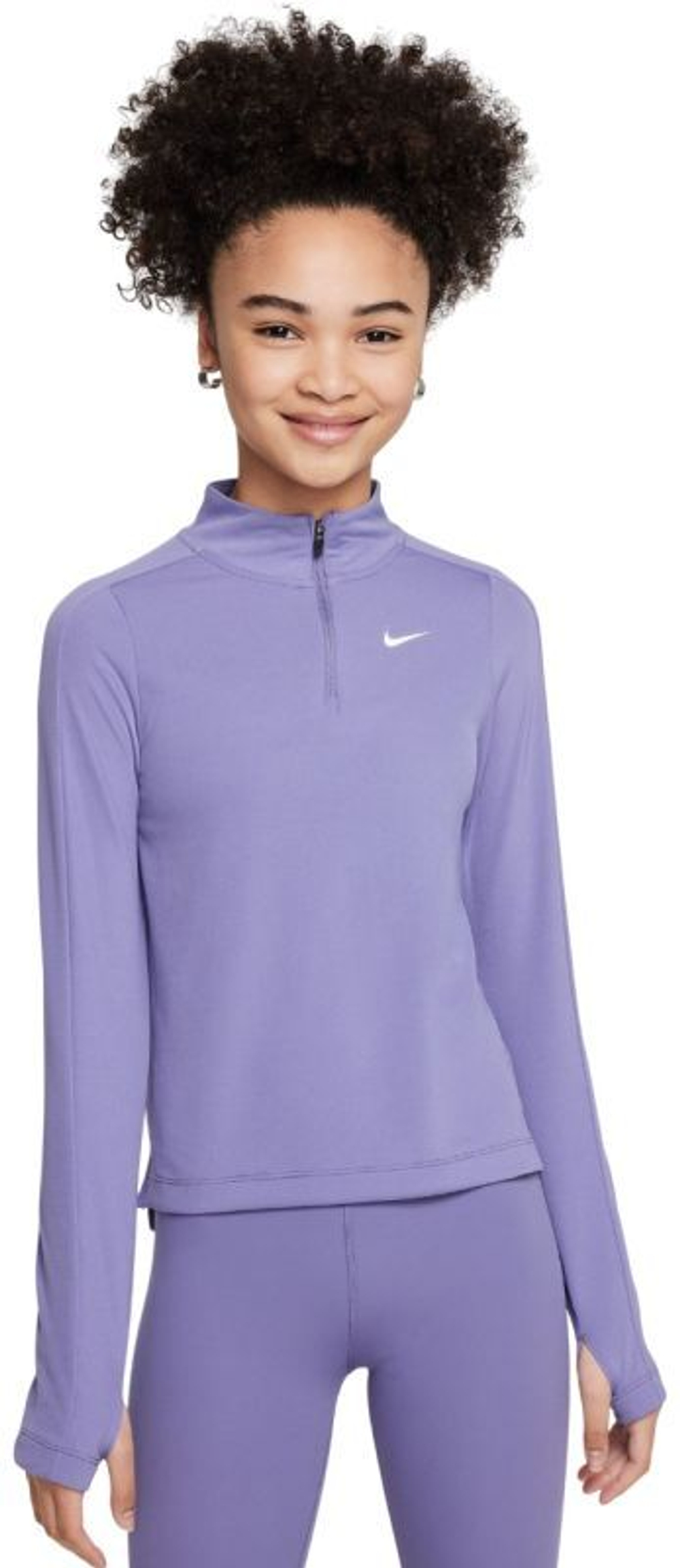 Футболка для девочки Nike Girls Dri-FIT Long-Sleeve 1/4-Zip Top - dusty amethyst/white
