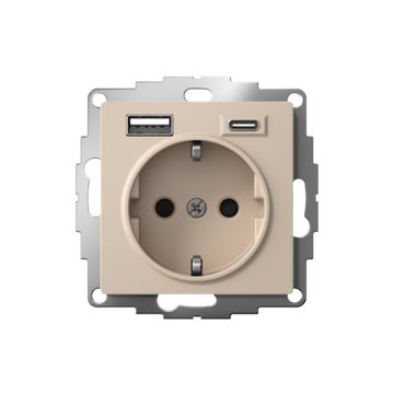 Розетка AtlasDesign 16А с 2-мя заряд. устройствами USB тип A+C 5В/2.4А/3.0А 2х5В/1.5А механизм песочн. SE ATN001232