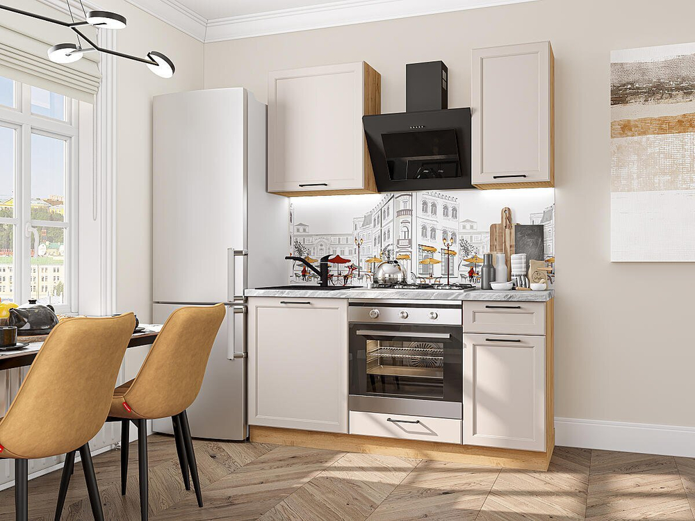 Прямая модульная кухня Барселона-06 Кашемир - Дуб Вотан 2140*1600*600