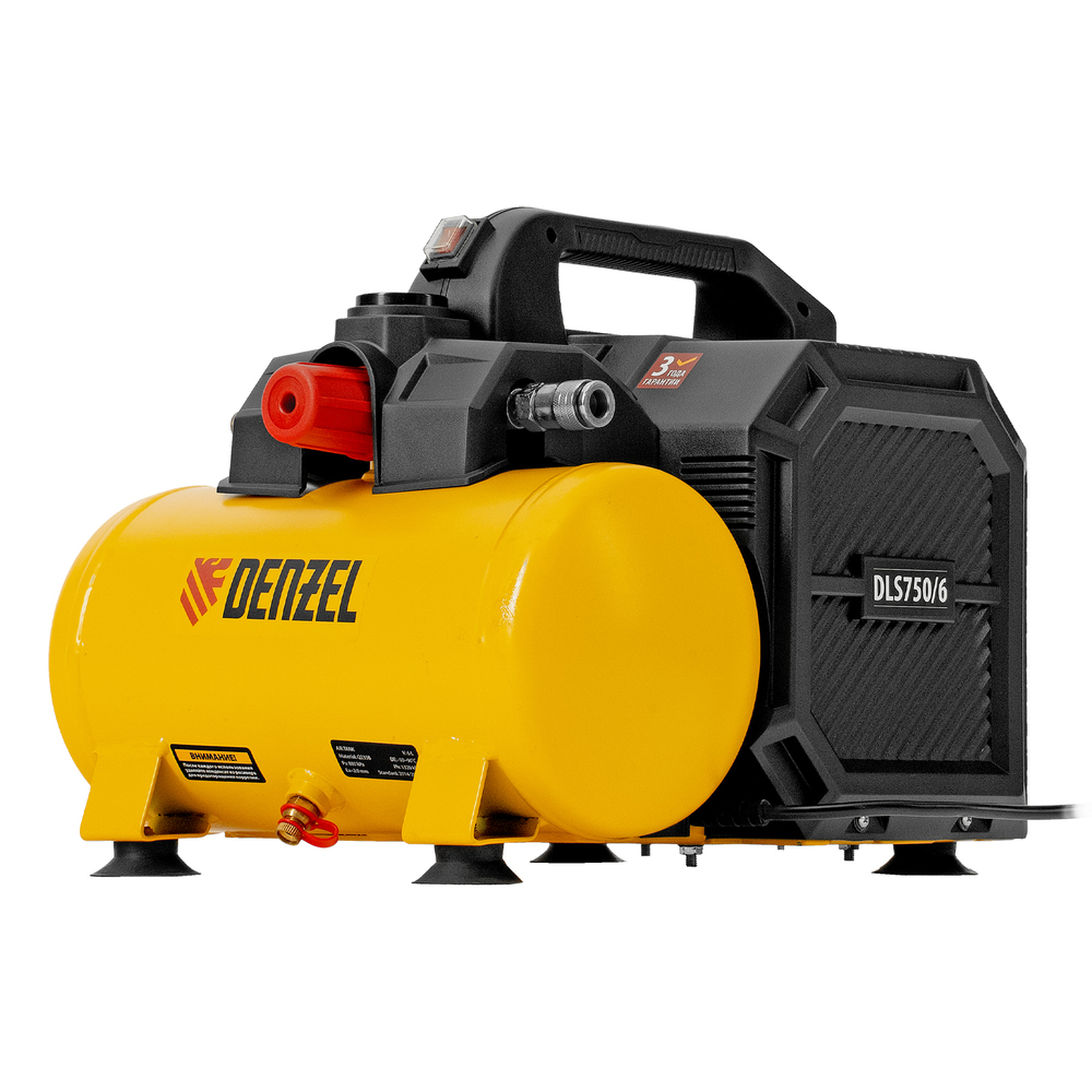 Компрессор DLS750/6 безмасляный малошумный 750 Вт, 140 л/мин,ресивер 6 л// Denzel