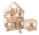 Конструктор-кукольный домик ХэппиДом "Коттедж с пристройкой и мебелью" из дерева