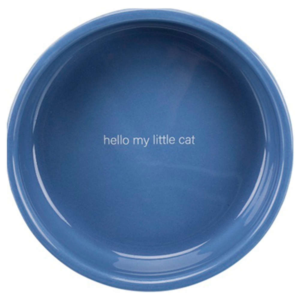 Trixie Миска для кошки Hello my little cat, плоская, 0,3 л / ф 15 см, голубая / белая