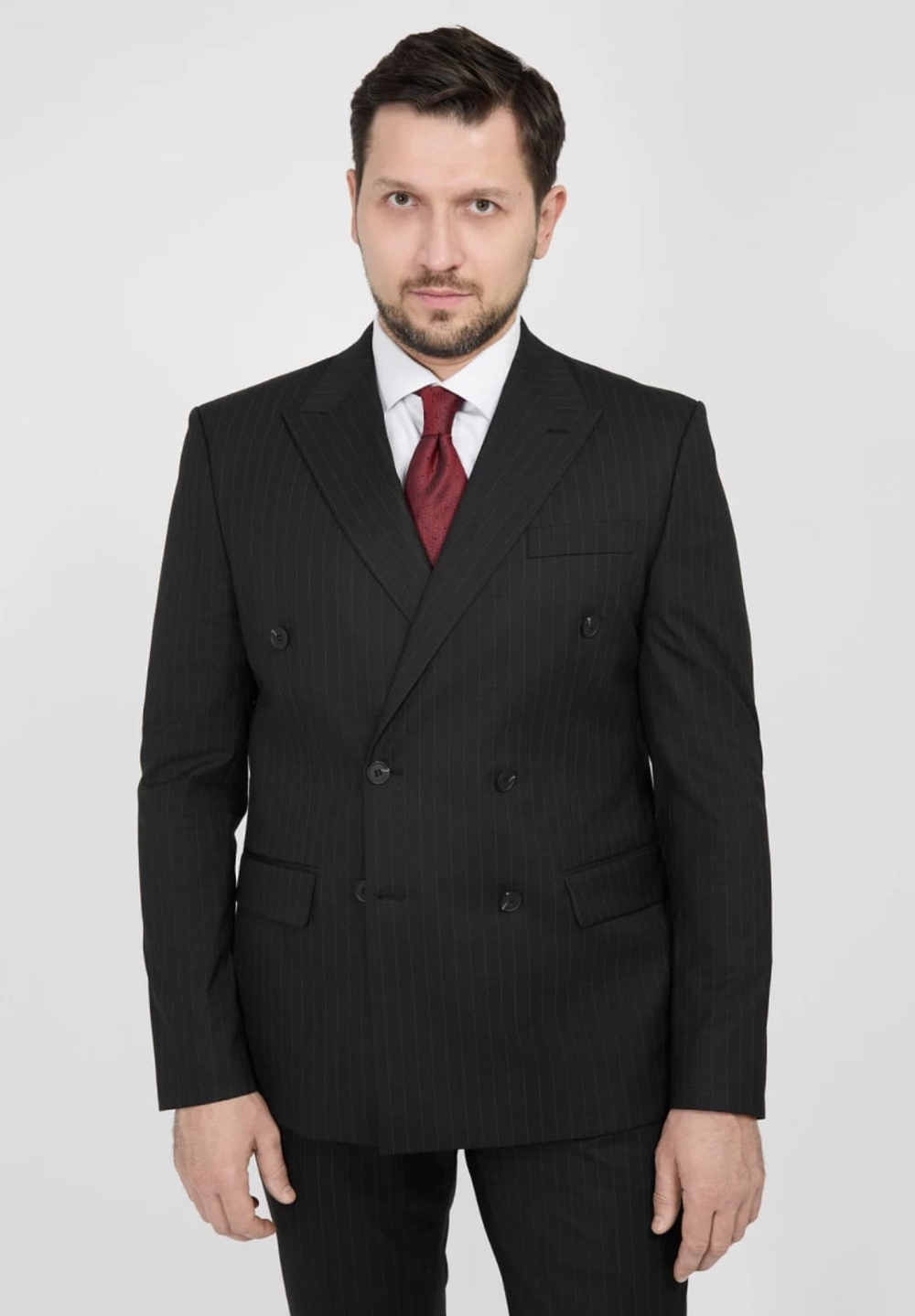Мужской двубортный костюм (черный) В92