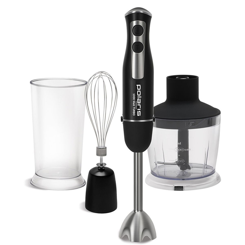 Блендер погружной 1000 Вт, 2 скор, стакан,венчик,измельчитель, Polaris, PHB 1065, чер