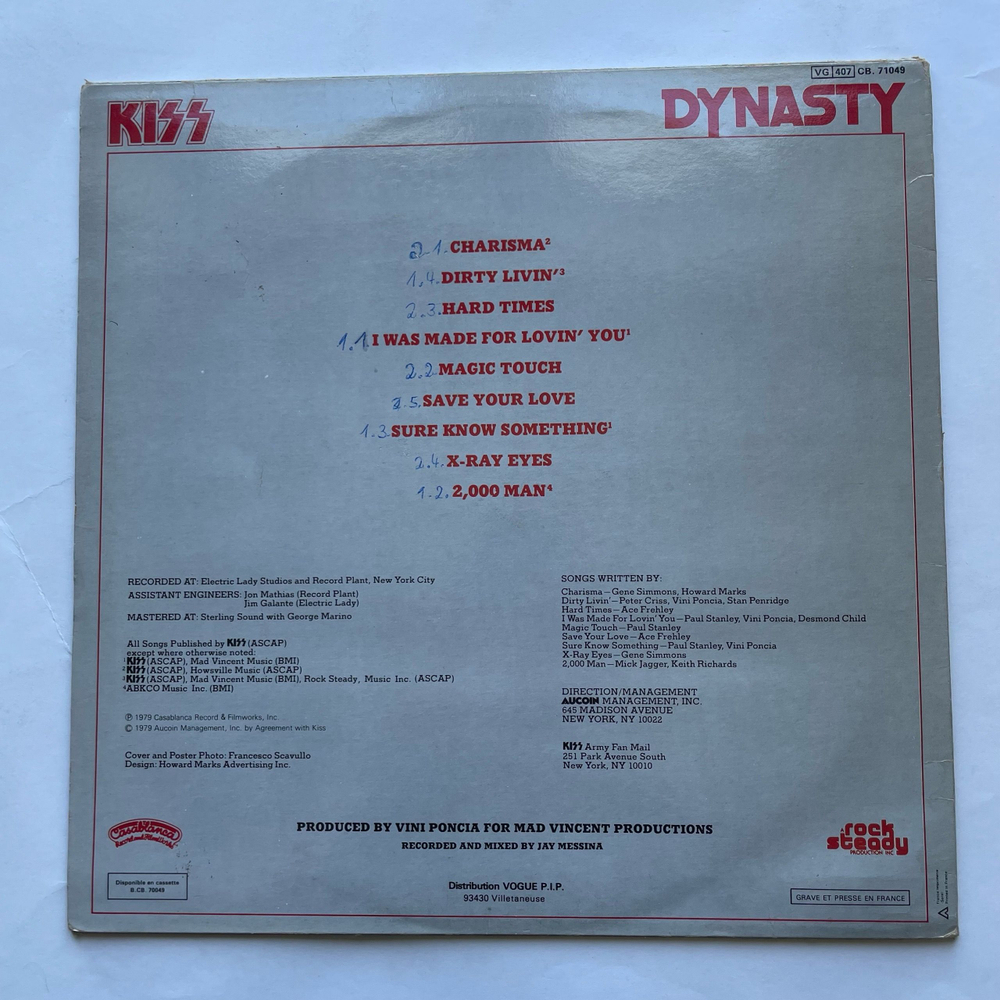 Винтажная виниловая пластинка LP Kiss Dynasty (Франция 1979)