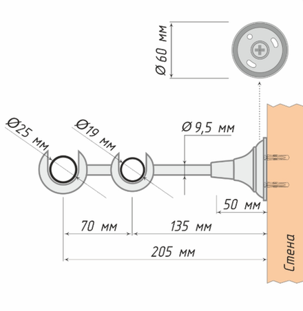 Кронштейн открытый Элегия двухрядный d25 мм, цвет нержавеющая сталь