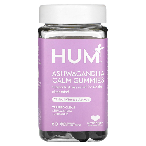 HUM Nutrition, успокаивающая ашваганда, со вкусом ягодного ассорти, 60 веганских жевательных таблеток