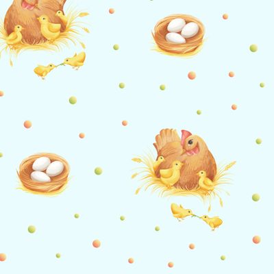 Курочки и горошек на голубом