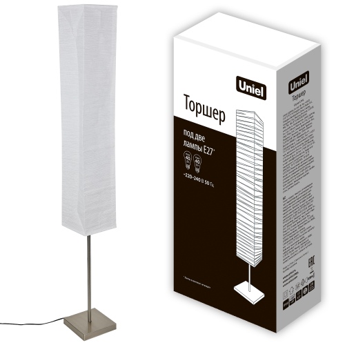 UML-T400 2хE27 WHITE Торшер напольный под две лампы E27, 2х60W. Механический выключатель. Белый. ТМ Uniel