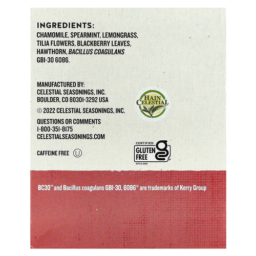 Celestial Seasonings, Wellness Tea, пробиотики Sleepytime®, без кофеина, 18 чайных пакетиков по 25 г (0,89 унции)