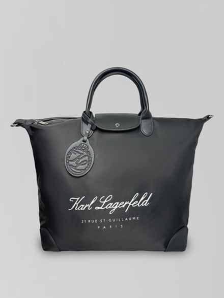 Сумка текстильная большая на молнии и кнопке с надписью спереди