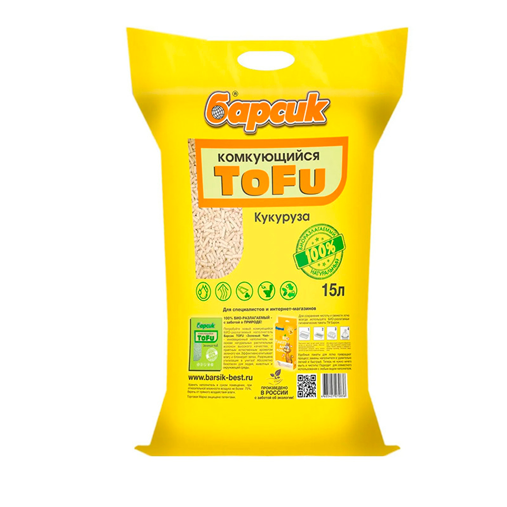 Барсик Кукуруза 15 л комкующийся наполнитель (Тофу) TOFU