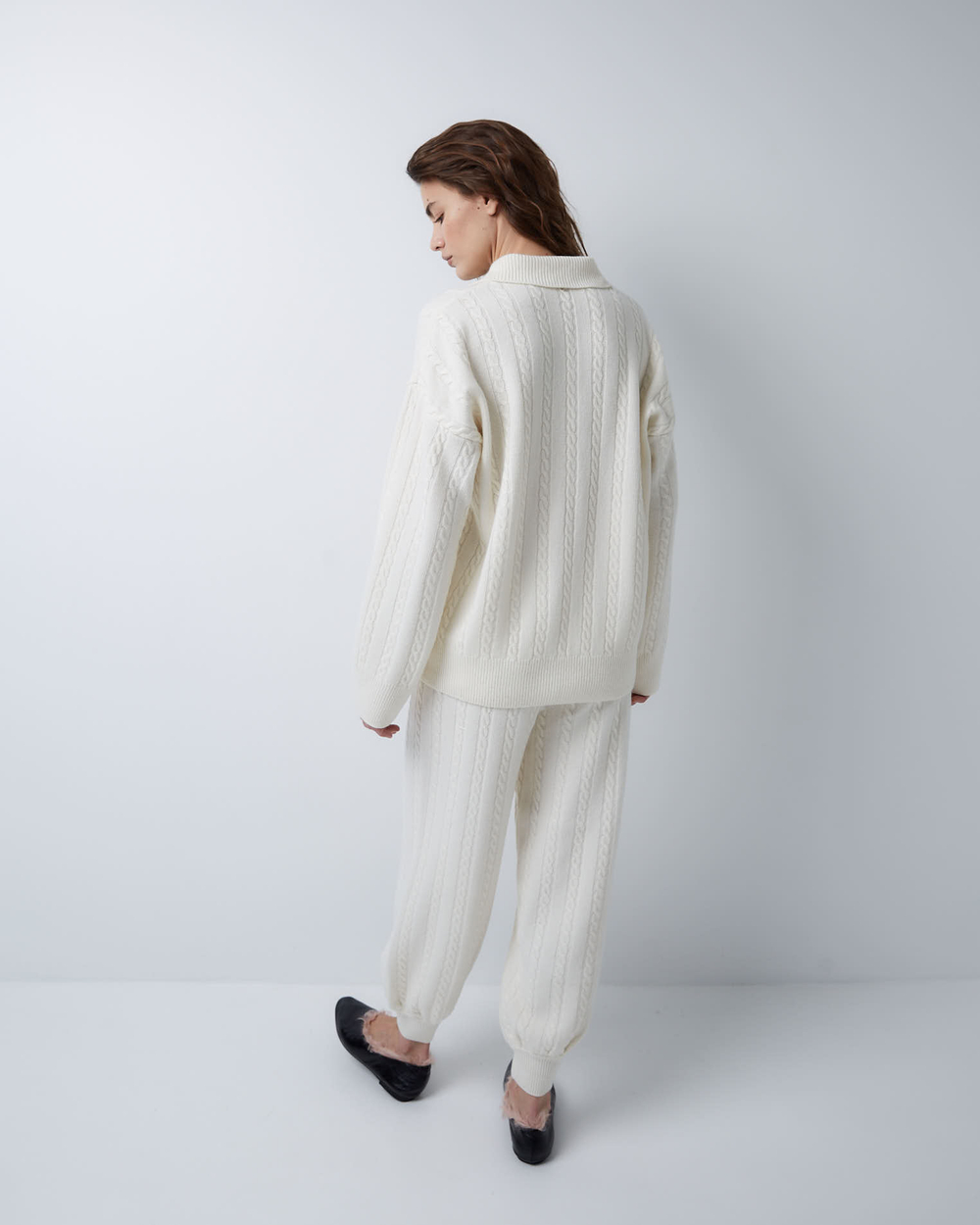 Поло объемного кроя из смесового кашемира молочный