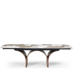 Стол DT2341 (180-260) белая глянцевая керамика/орех