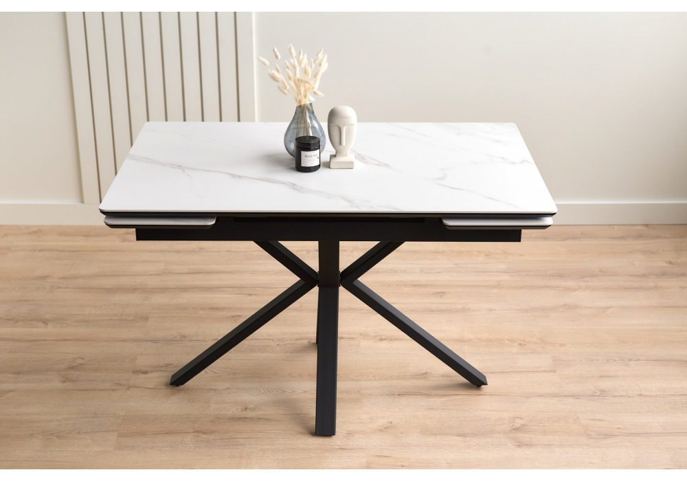 Керамический стол Woodville Старлайт 120(180)х80 snow alpin, черный, ножки черные