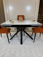 Кухонный раскладной стол "Монако" из керамогранита, белый мрамор и 4 стула ТРОПИК