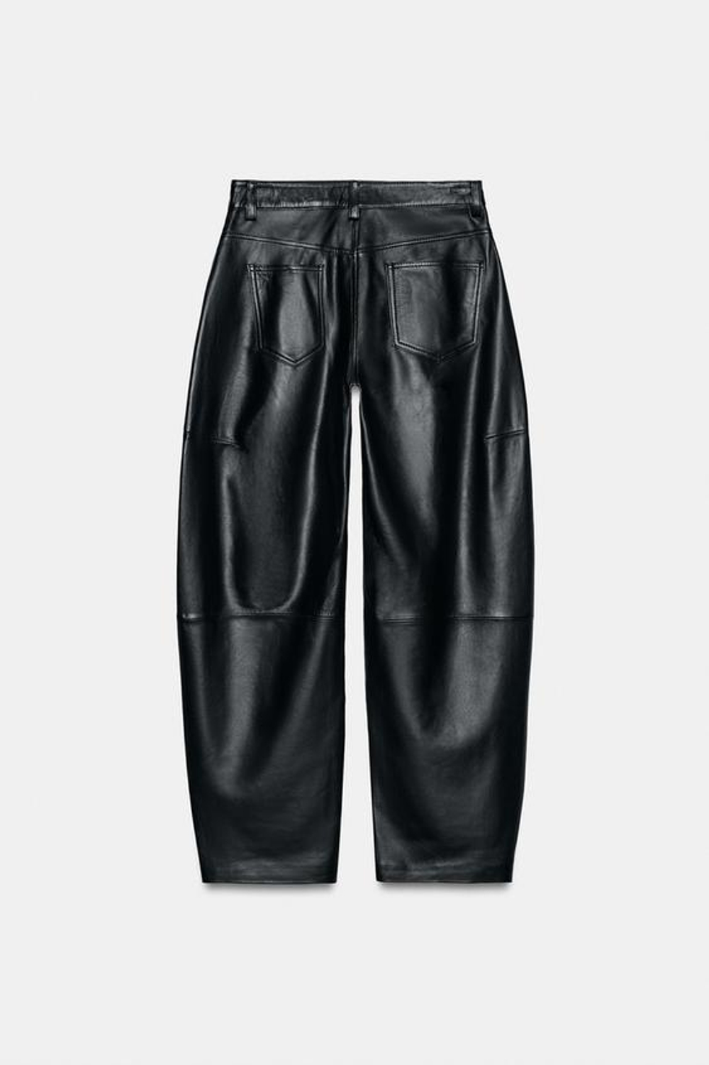 ZARA БРЮКИ-БАРРЕЛЬ ИЗ КОЖИ ZW COLLECTION LIMITED EDITION, ЧЕРНЫЙ