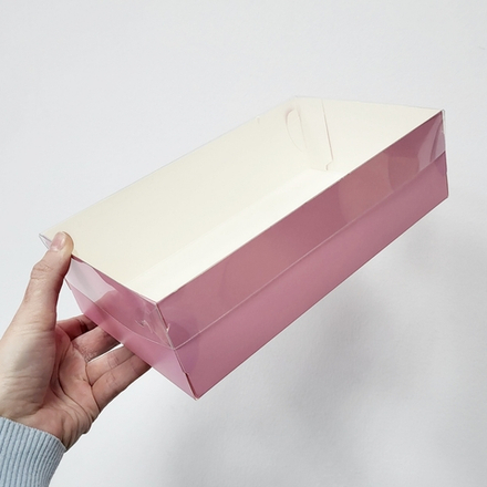 Коробка 25*15*7 см Розовая матовая (прозрач крышка)