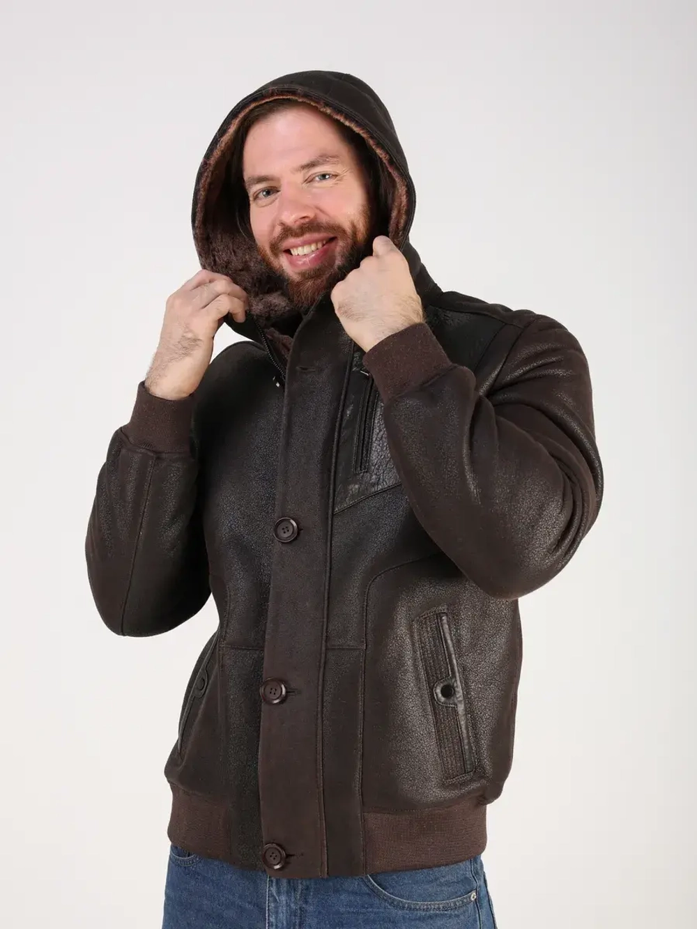 Дубленка натуральная куртка зимняя с капюшоном