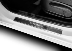 Накладки на пороги AutoMax для Hyundai Solaris II 2017-2020 2020-н.в., нерж. сталь, с надписью, 4 шт., AMHYSOL01