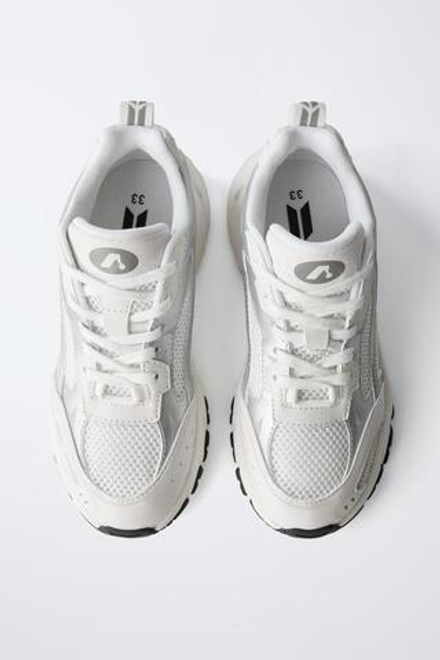 ZARA СПОРТИВНЫЕ КРОССОВКИ С СЕТЧАТЫМИ ДЕТАЛЯМИ, БЕЛЫЙ