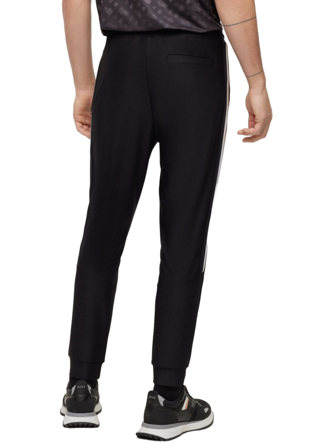 Мужские теннисные штаны BOSS x Matteo Berrettini Tracksuit Bottoms In Active-Stretch Fabric With Side Strip - черный