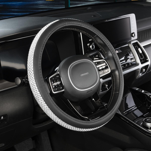 Оплетка руля M Skyway Eco Crystal-1 экокожа серебряные стразы