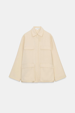 ZARA СТРУЯЩАЯСЯ РУБАШКА С КАРМАНАМИ — ZW COLLECTION, ЦВЕТ СЛОНОВОЙ КОСТИ