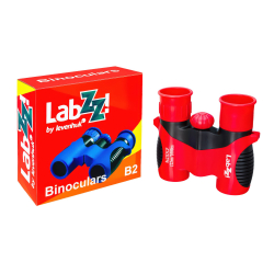 Бинокль Levenhuk LabZZ B2 Red Berry— упаковка и бинокль