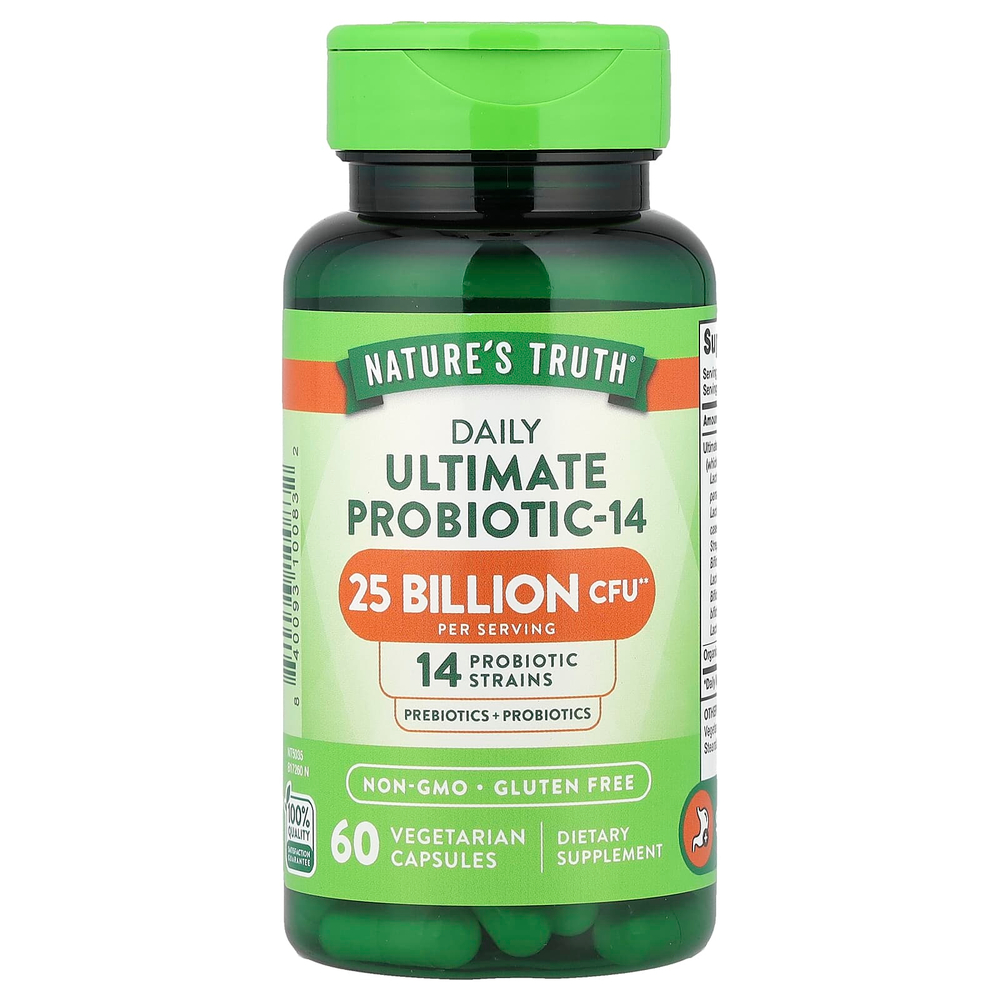 Nature's Truth, Daily Ultimate Probiotic-14, 25 млрд КОЕ, 60 вегетарианских капсул