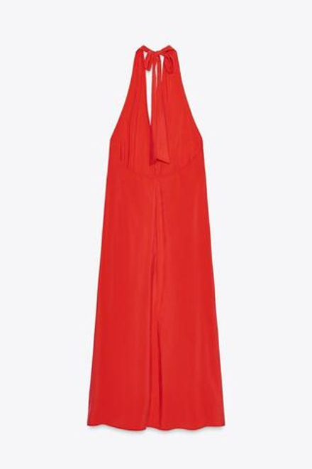 ZARA ПЛАТЬЕ МИДИ С ГОРЛОВИНОЙ ХАЛТЕР И ЗАВЯЗКАМИ, КРАСНЫЙ