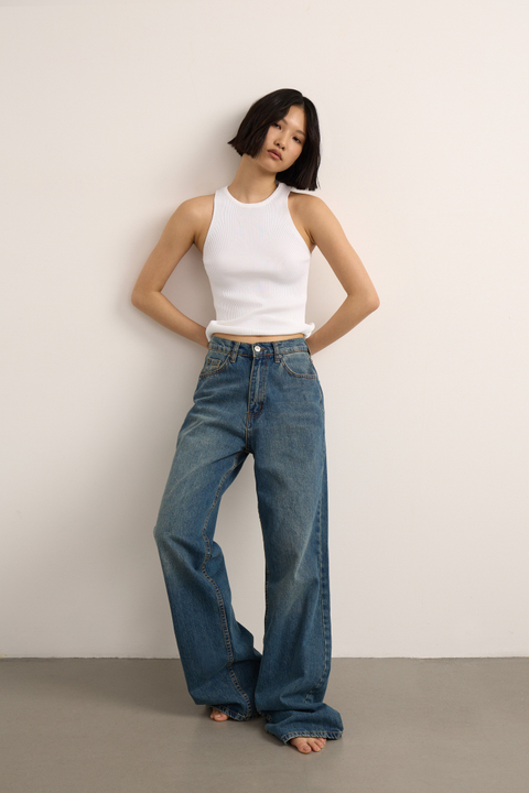 Джинсы прямые с высокой посадкой